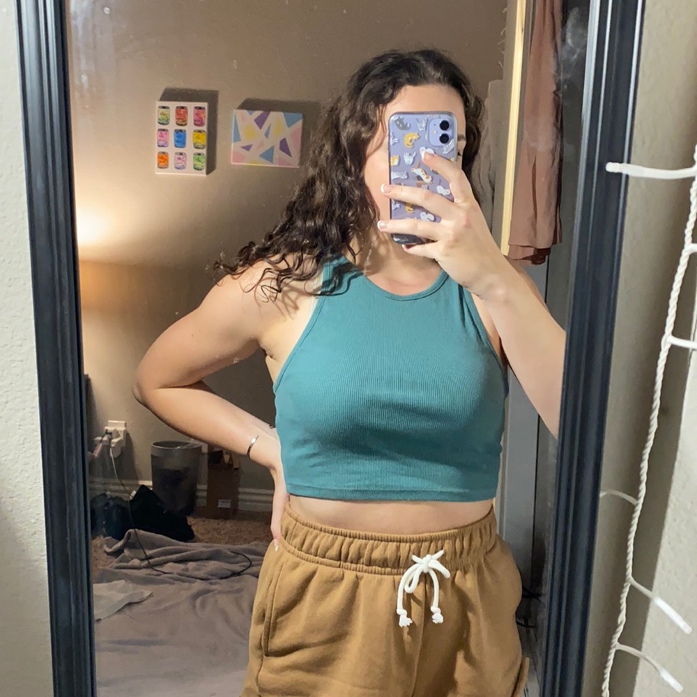 Teal cropped tank top